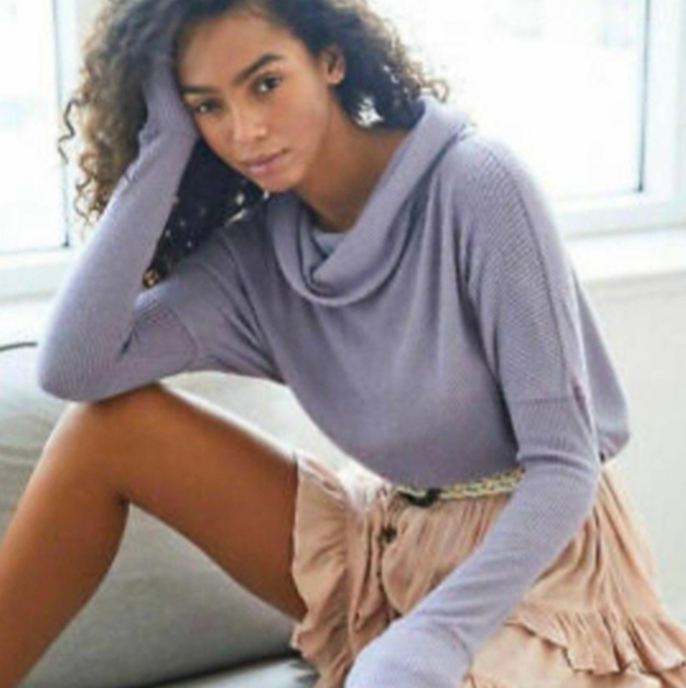 We the Free Free People Juicy long sleeve top cowl neck, split back, lavender, S